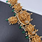 Goddess Lakshmi Nakshi Antique Matte Finish Hip Belt Kamarbandh with Green beads