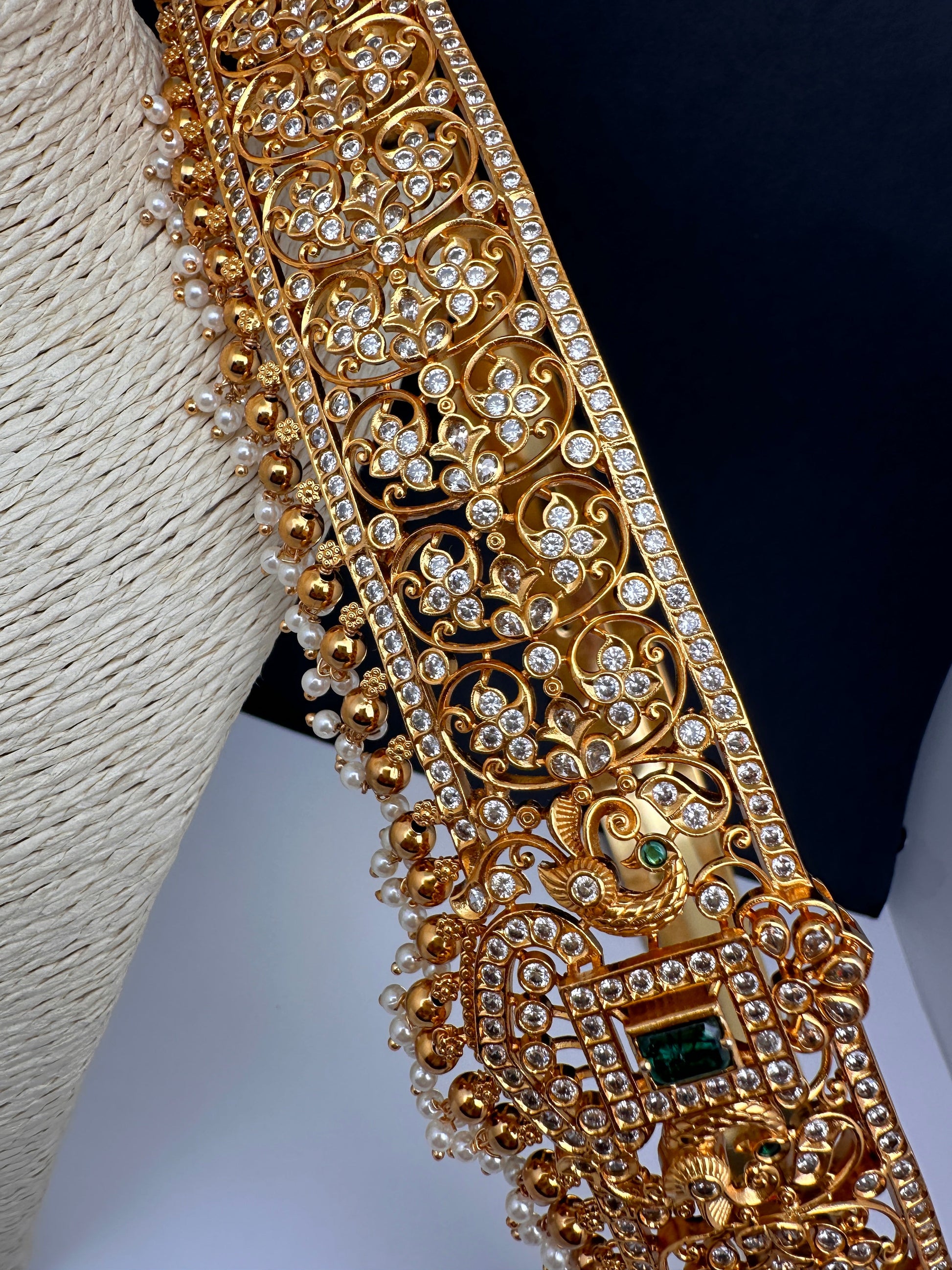 Self Design AD Goddess Laksmi Kamarband WaistBelt - Green