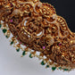 Goddess Lakshmi Nakshi Antique Matte Finish Hip Belt Kamarbandh with Green beads