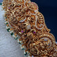 Goddess Lakshmi Nakshi Antique Matte Finish Hip Belt Kamarbandh with Green beads