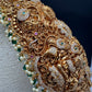 Goddess Lakshmi Nakshi Antique Matte Finish Hip Belt Kamarbandh with Green beads