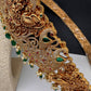 Goddess Lakshmi Nakshi Antique Matte Finish Hip Belt Kamarbandh with Green beads