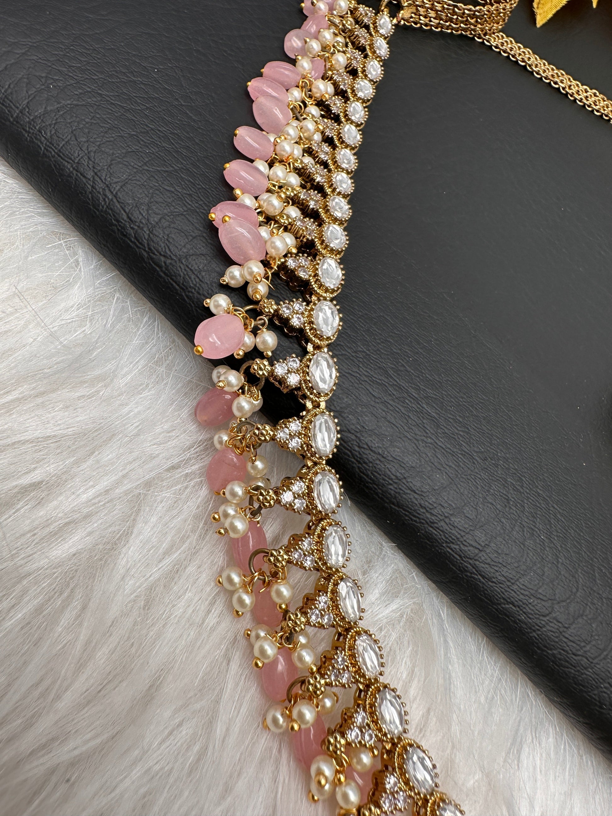 CZ Color Beads Sleek Kamarband Hip Belt - Pink