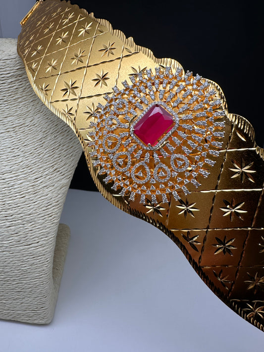 Diamond Finish Self Design Kamarband Hip Belt - Red