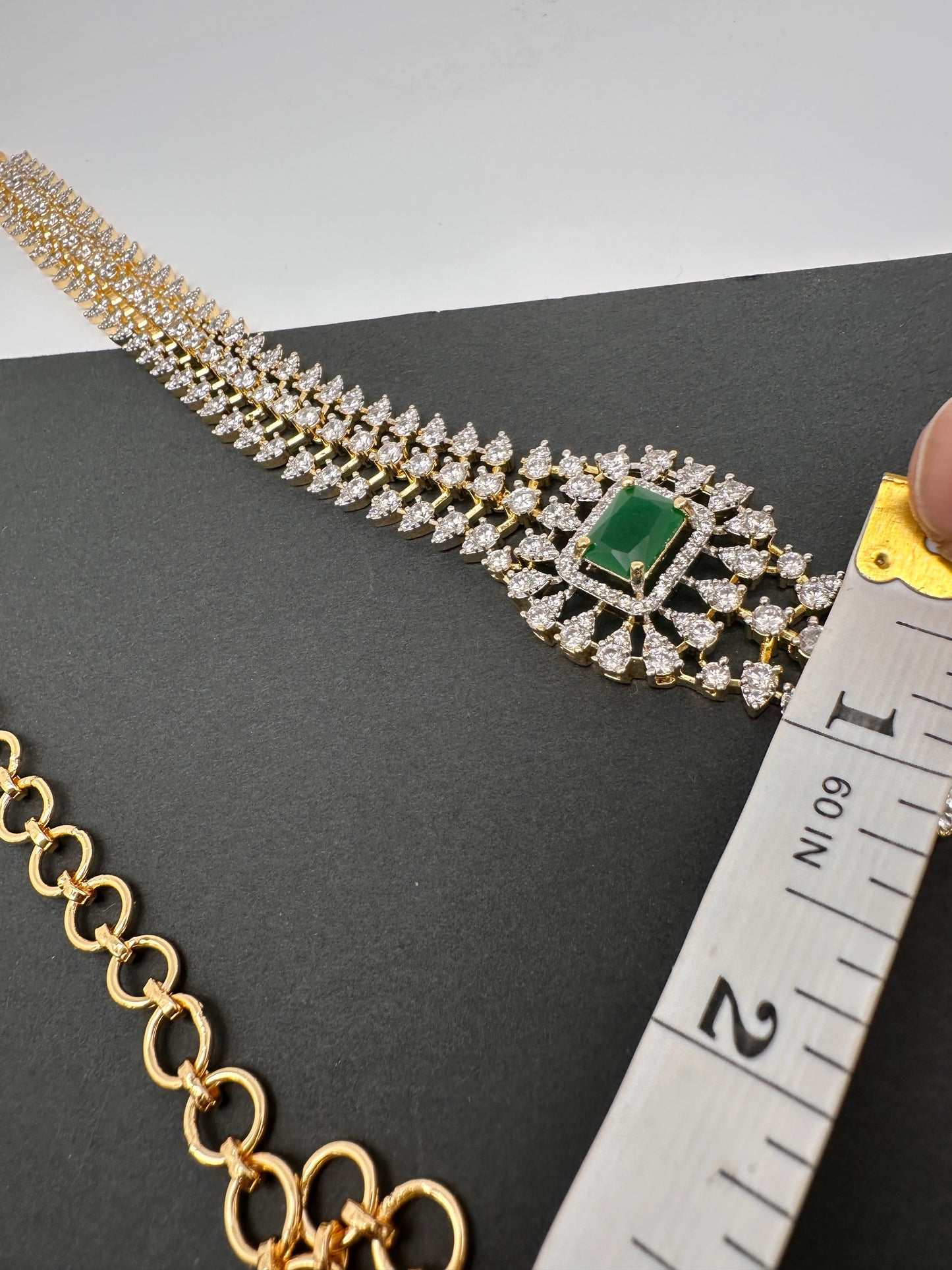 AD Diamond Finish Emerald Green Stone Hip Belt Kamarbandh