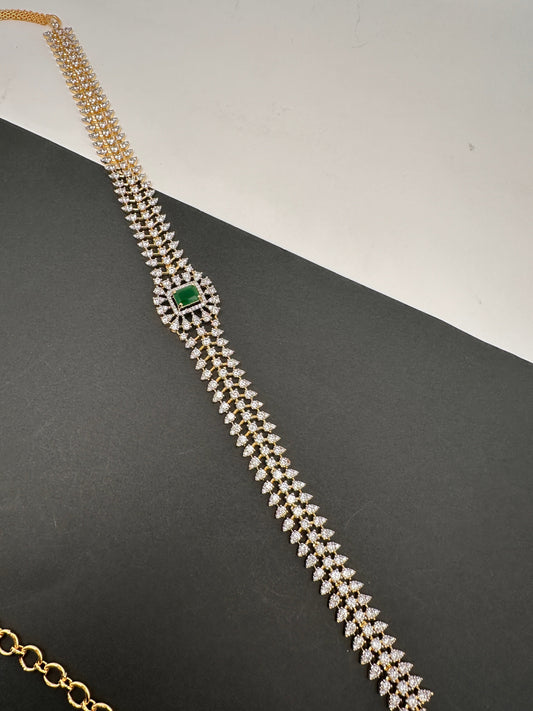 AD Diamond Finish Emerald Green Stone Hip Belt Kamarbandh