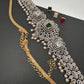 AD Diamond Changeable Color Stone Pearls Peacock Design Hip Chain Kamarbandh