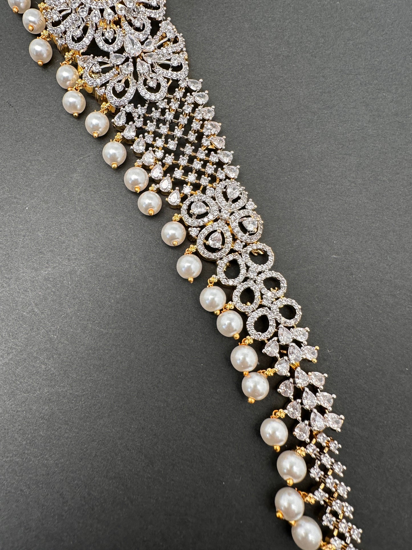 AD Diamond Changeable Color Stone Pearls Hip Chain Kamarbandh
