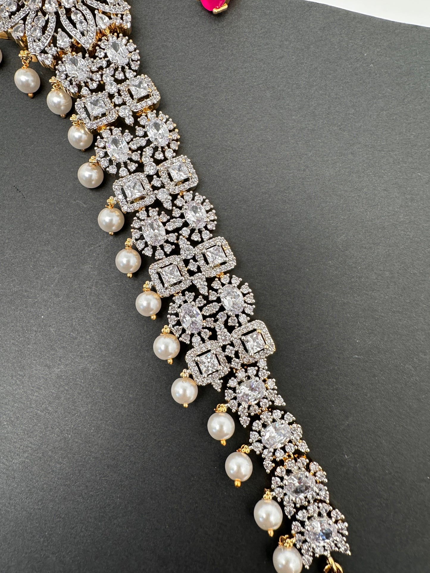 AD Diamond Changeable Color Stone Pearls Hip Chain Kamarbandh