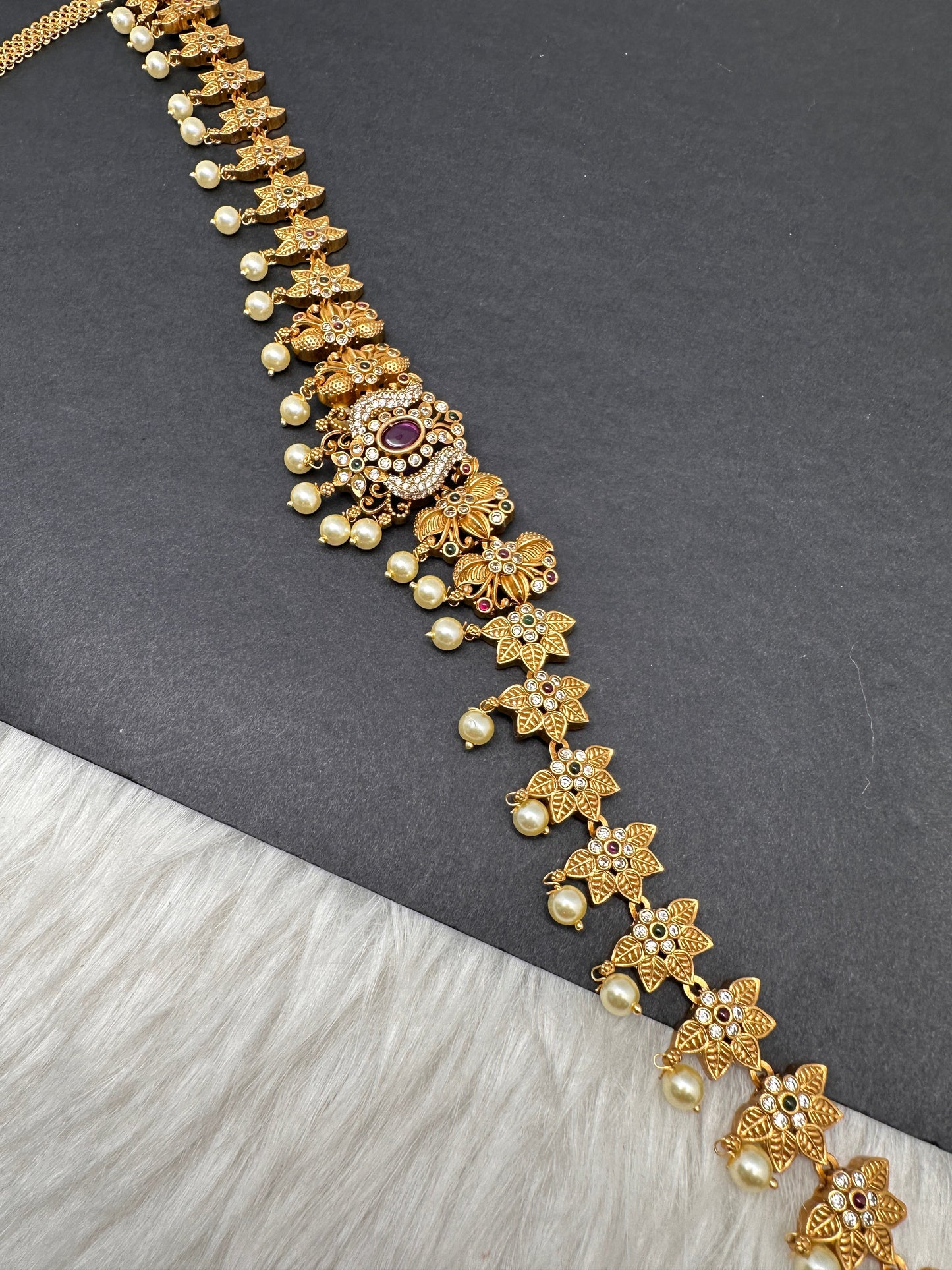 Sleek CZ Matte Multi Stone Matte Finish  Hip Chain Saree Belt