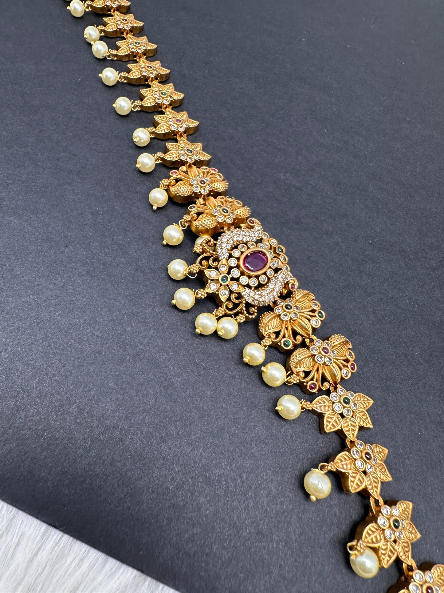 Sleek CZ Matte Multi Stone Matte Finish  Hip Chain Saree Belt