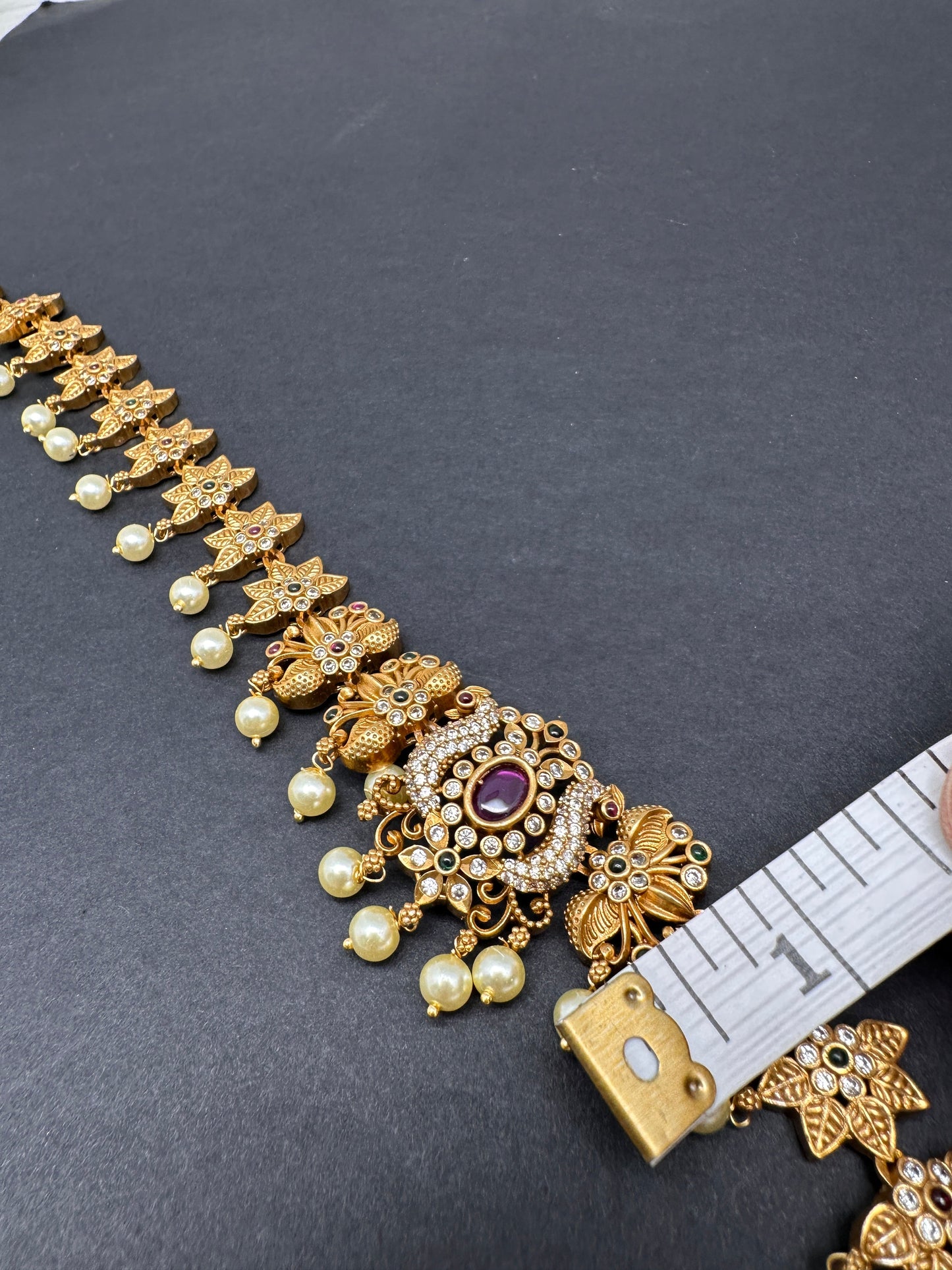 Sleek CZ Matte Multi Stone Matte Finish  Hip Chain Saree Belt