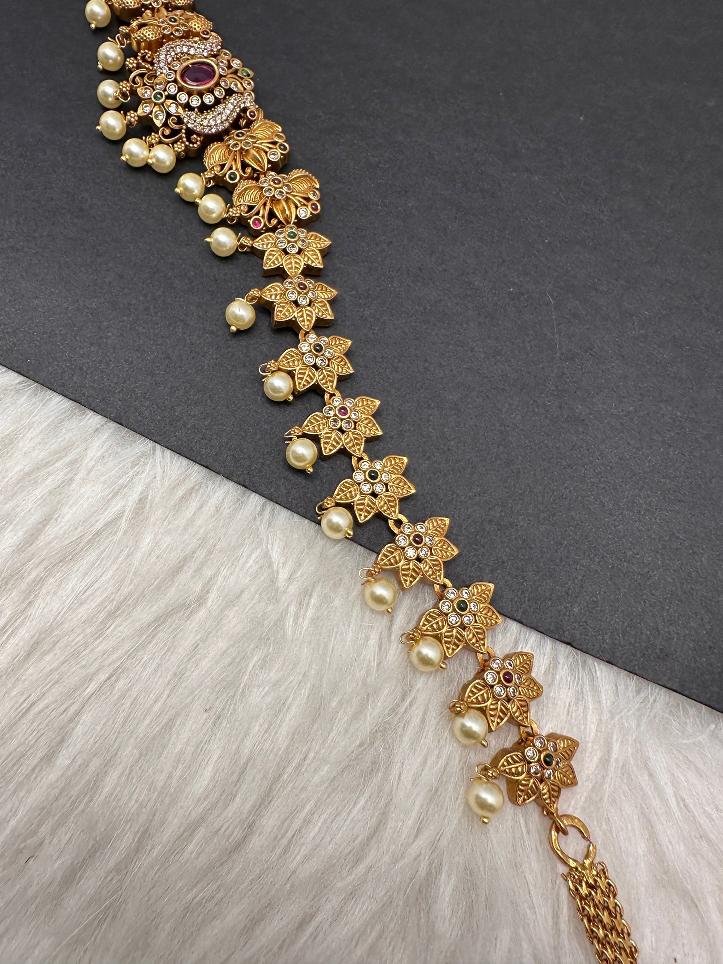 Sleek CZ Matte Multi Stone Matte Finish  Hip Chain Saree Belt