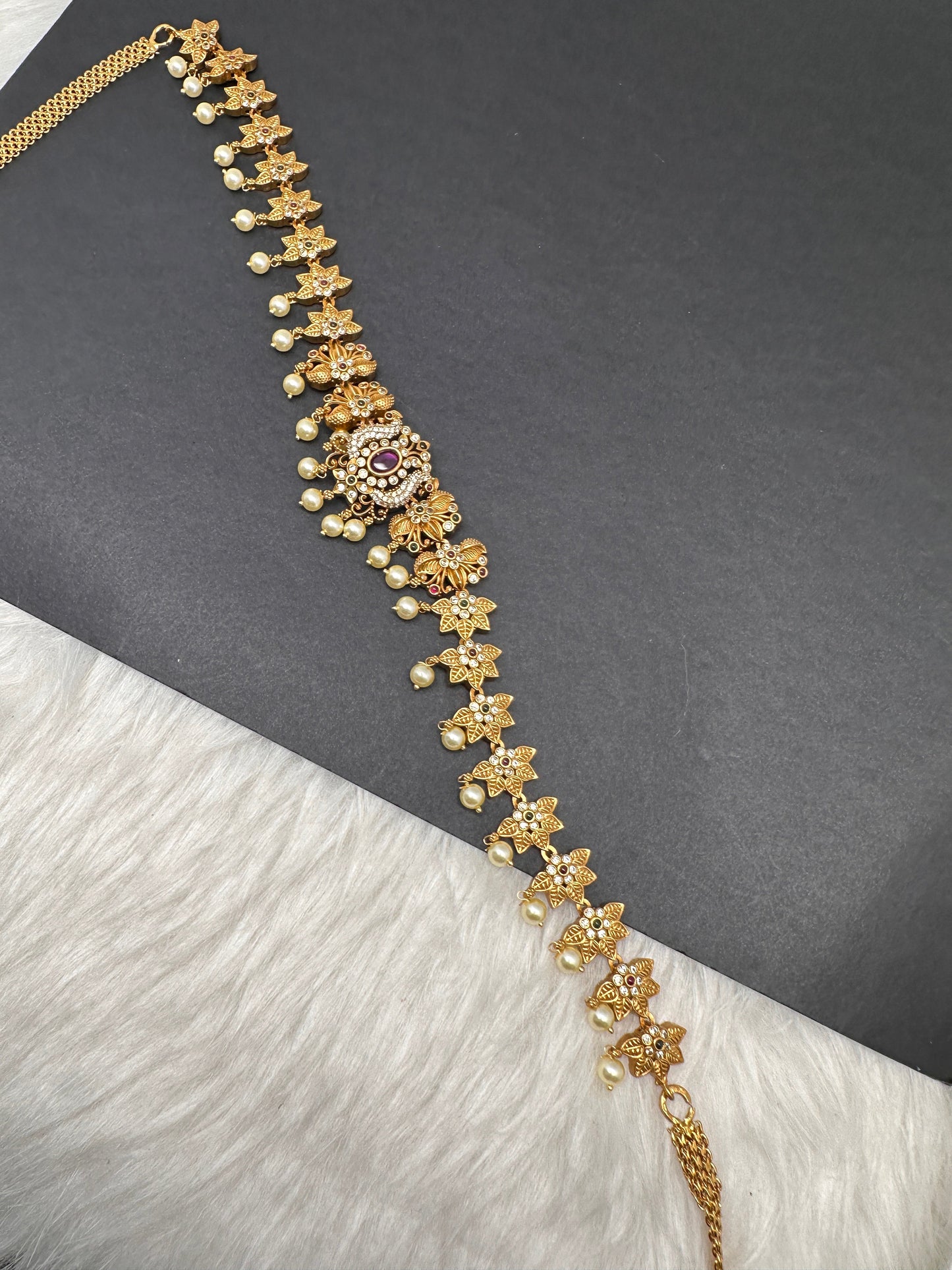 Sleek CZ Matte Multi Stone Matte Finish  Hip Chain Saree Belt