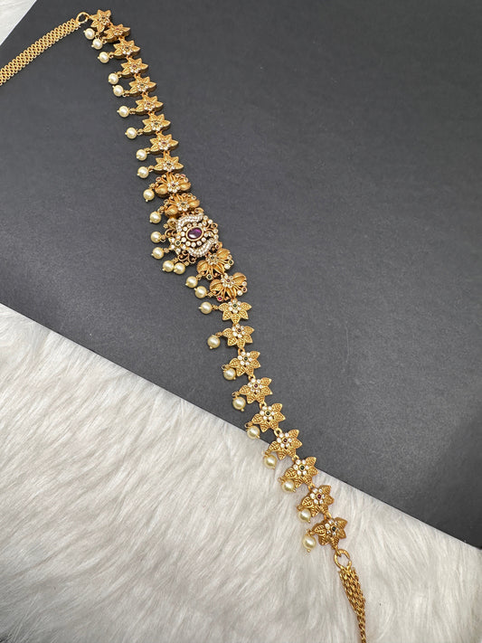 Sleek CZ Matte Multi Stone Matte Finish  Hip Chain Saree Belt