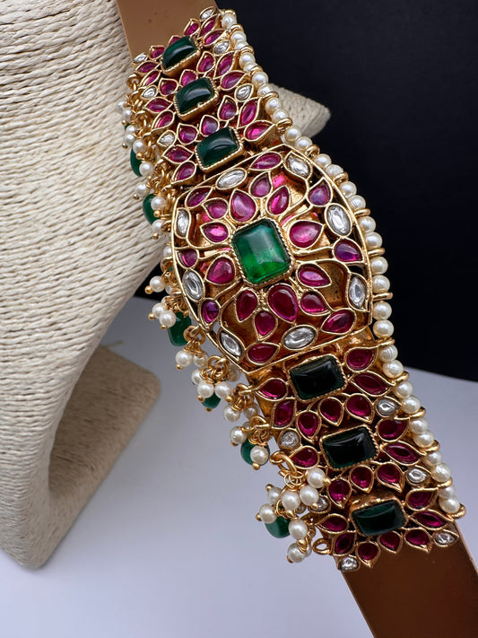 Kundan Potta Stones Motif Metallic Finish Hip Belt Vaddanam