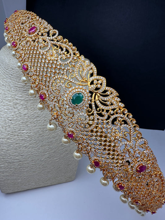 CZ Multi Color Stones Gold Finish Hip Belt Vaddanam