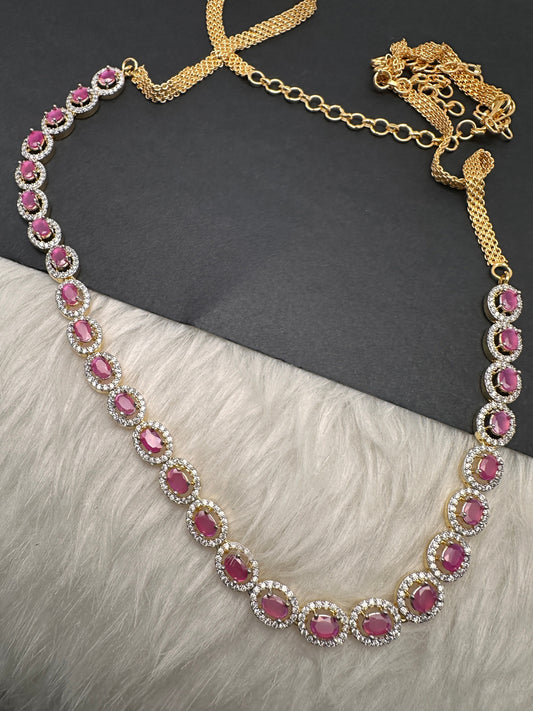 Sleek CZ Color Stone Hip Chain Belt - Red