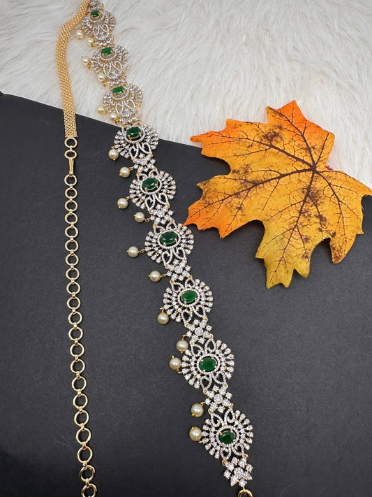 AD Color Stone Hip Chain Belt - Green
