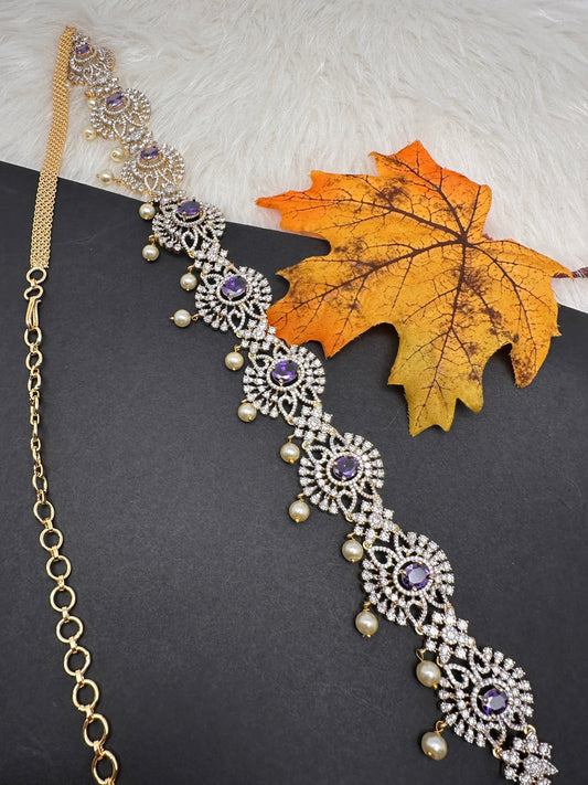 AD Color Stone Hip Chain Belt - Purple