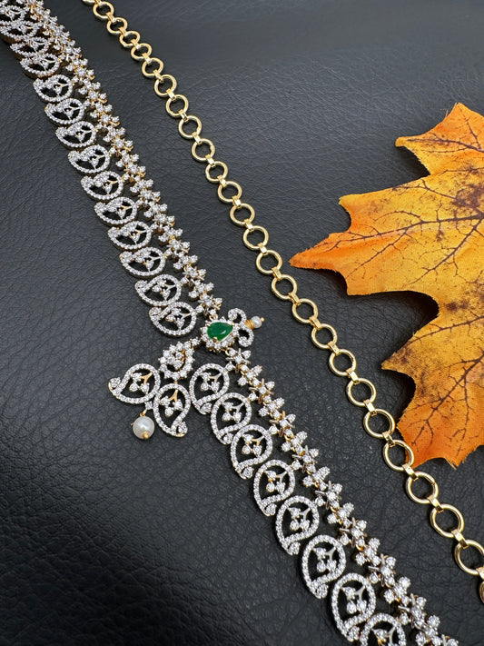 AD Color Stone Hip Chain Belt - Green