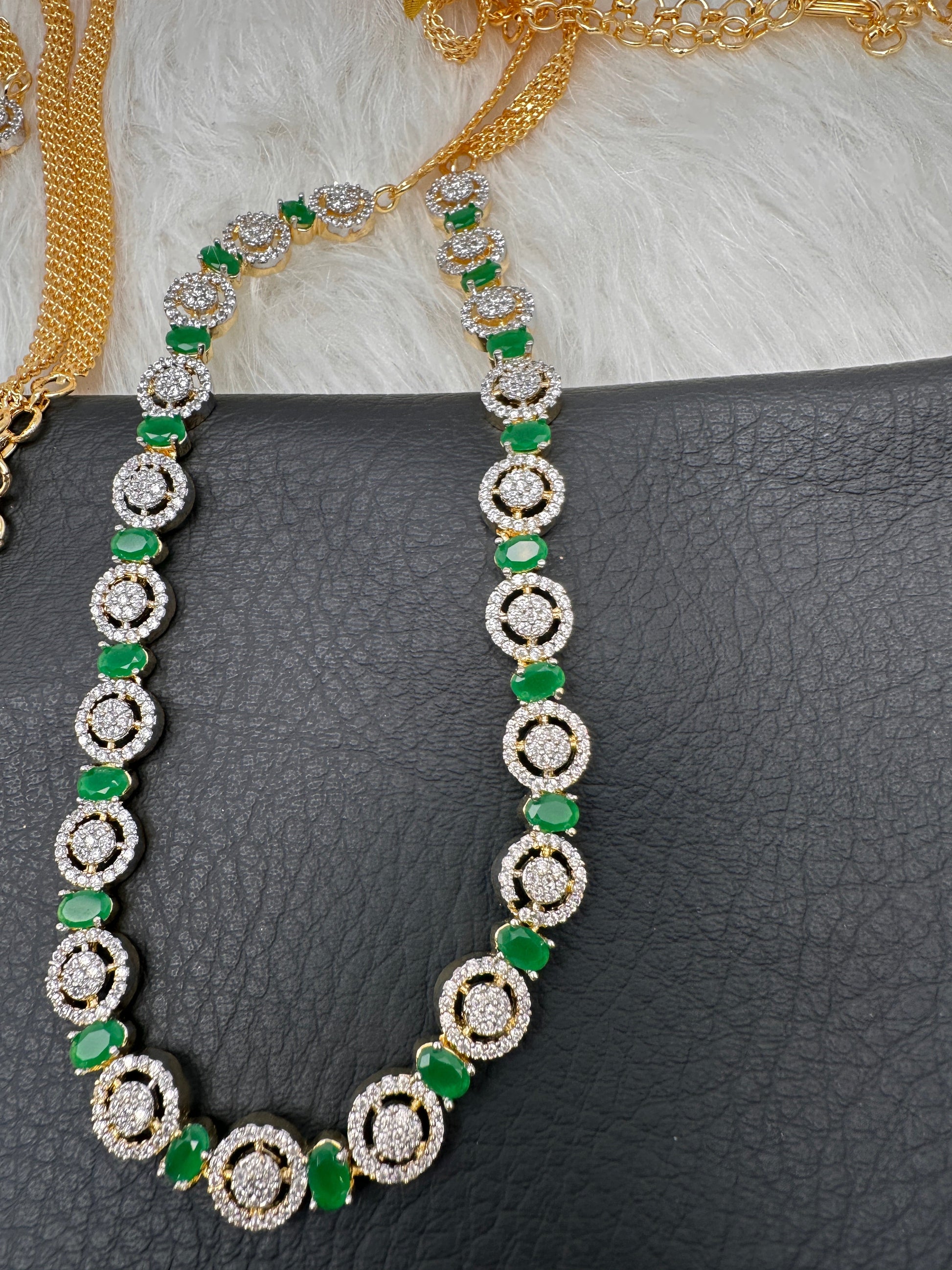 Sleek CZ Color Stone Hip Chain Belt - Green