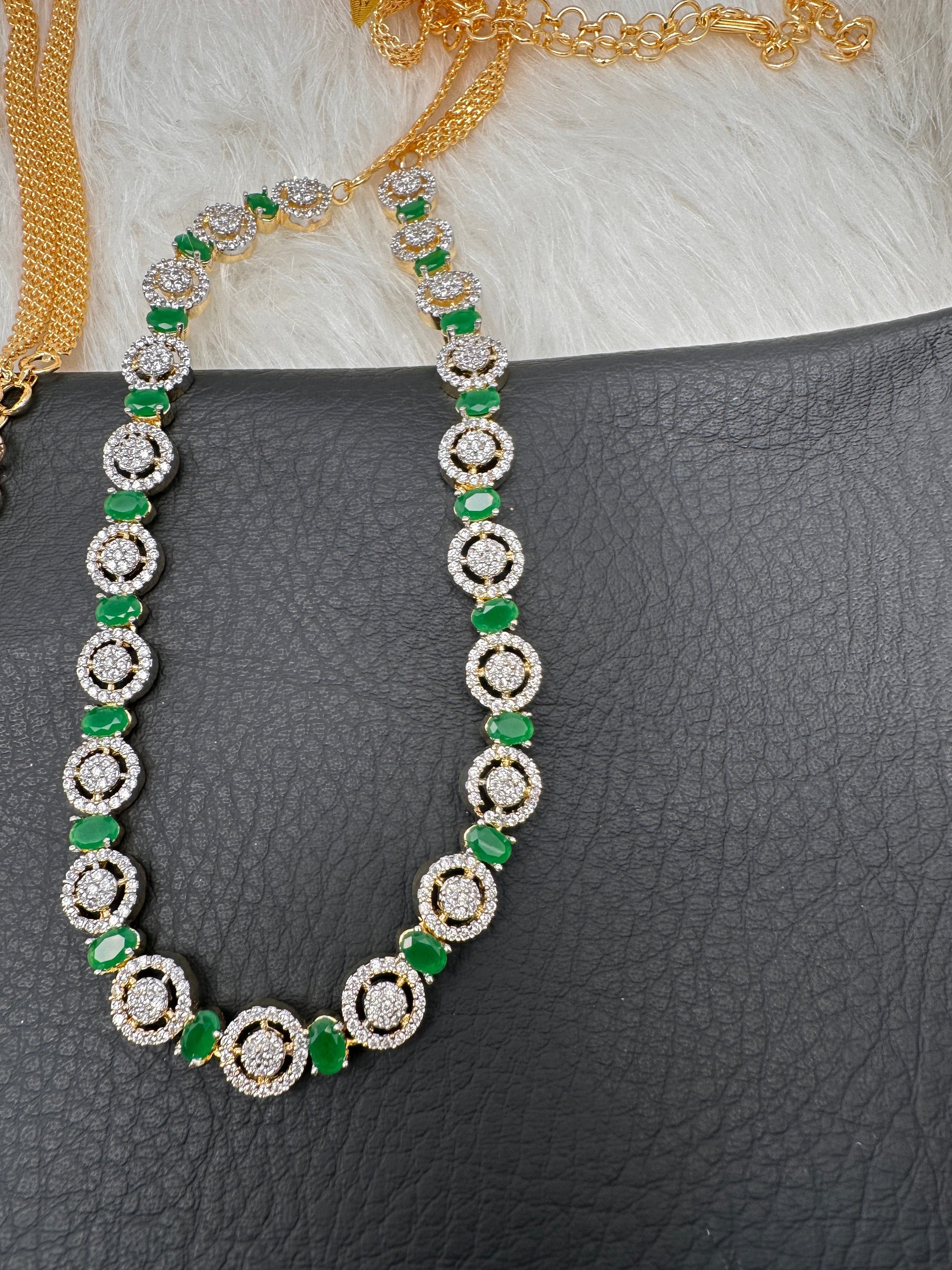Sleek CZ Color Stone Hip Chain Belt - Green