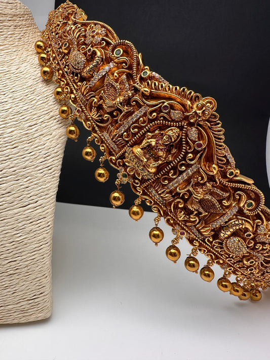 Goddess Lakshmi Peacock Self Design Matte Hip Belt