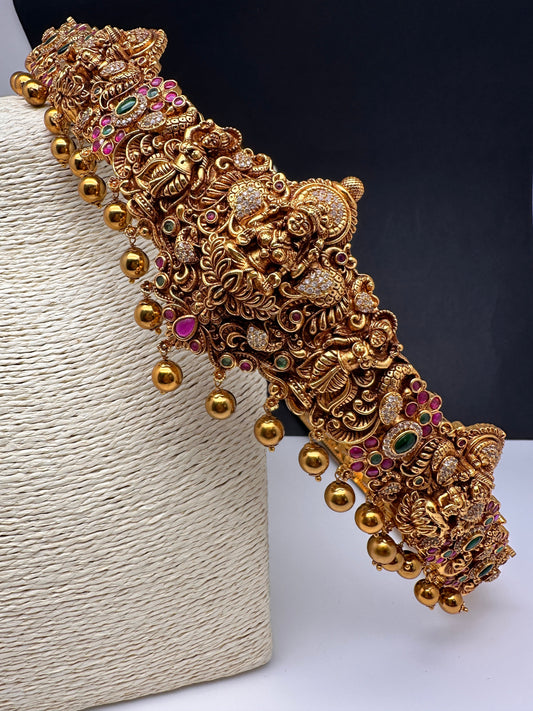 Goddess Lakshmi Kempu CZ Self Design Matte Hip Belt