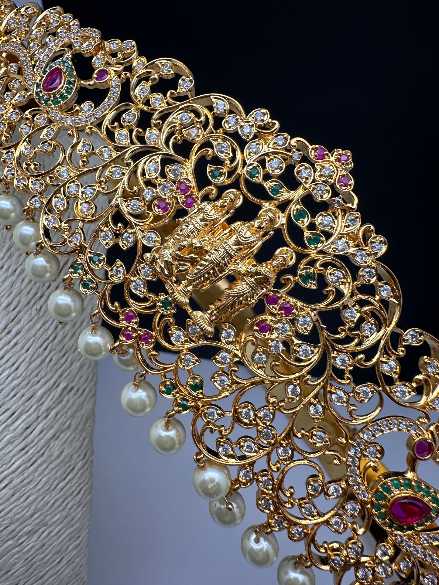 Ram Parivar Gold Finish CZ Hip Belt Vaddanam