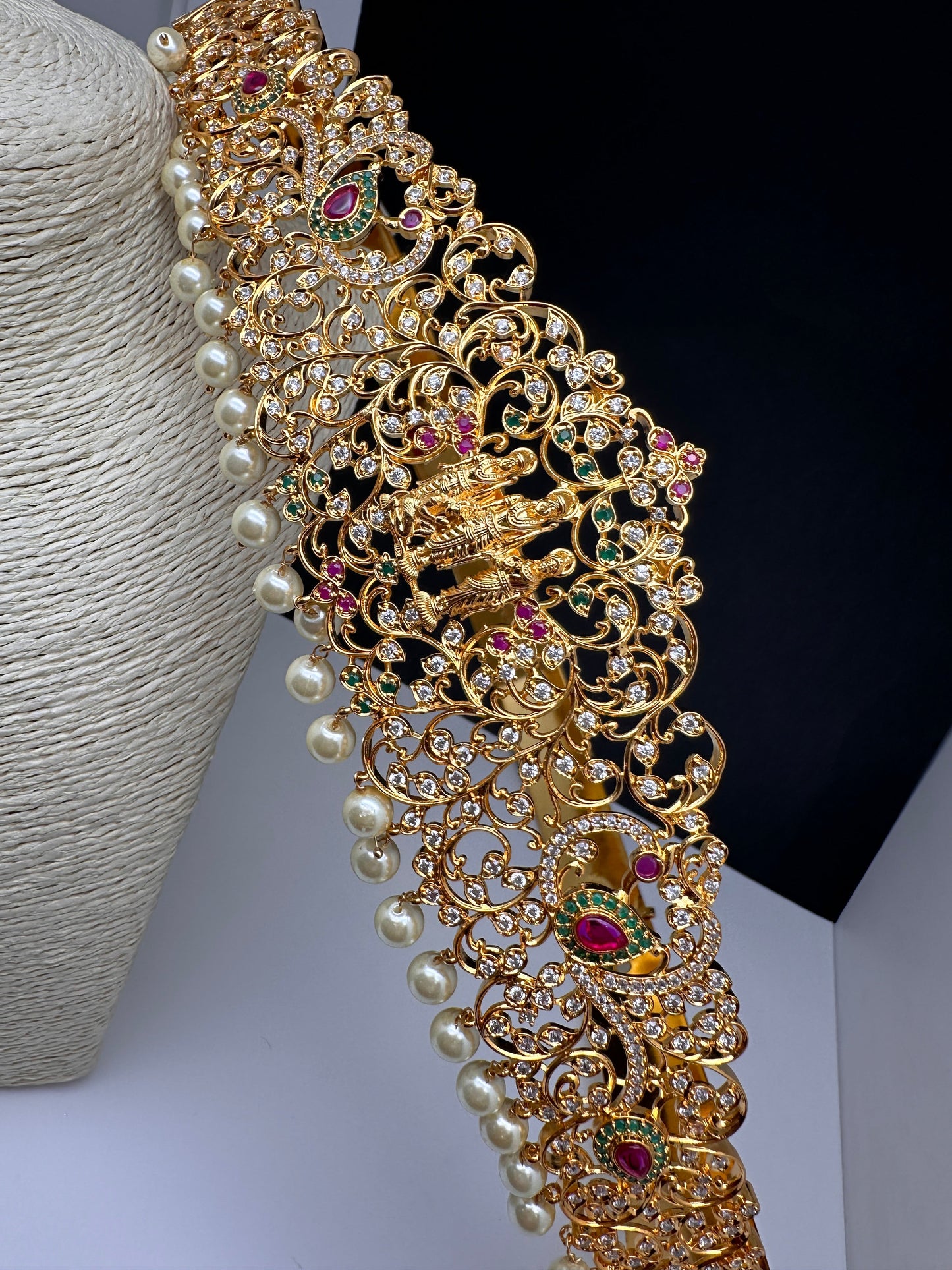Ram Parivar Gold Finish CZ Hip Belt Vaddanam