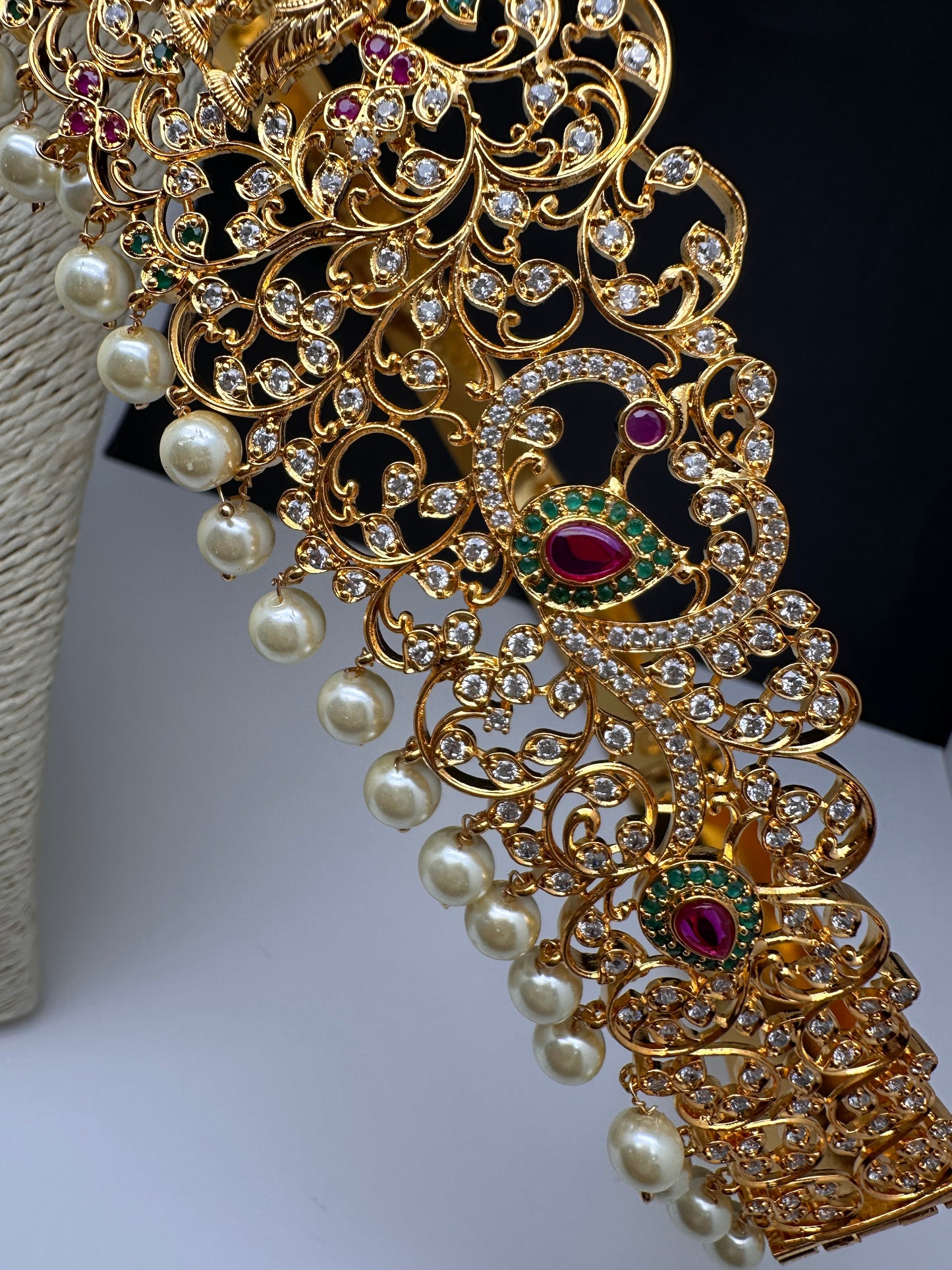 Ram Parivar Gold Finish CZ Hip Belt Vaddanam