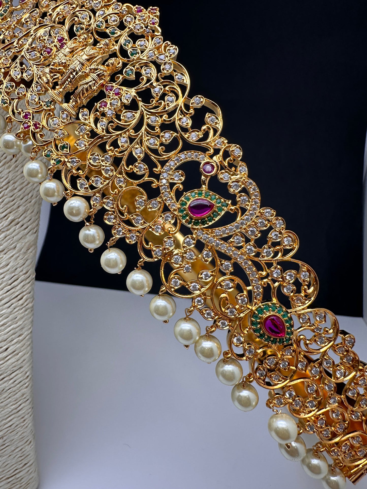 Ram Parivar Gold Finish CZ Hip Belt Vaddanam