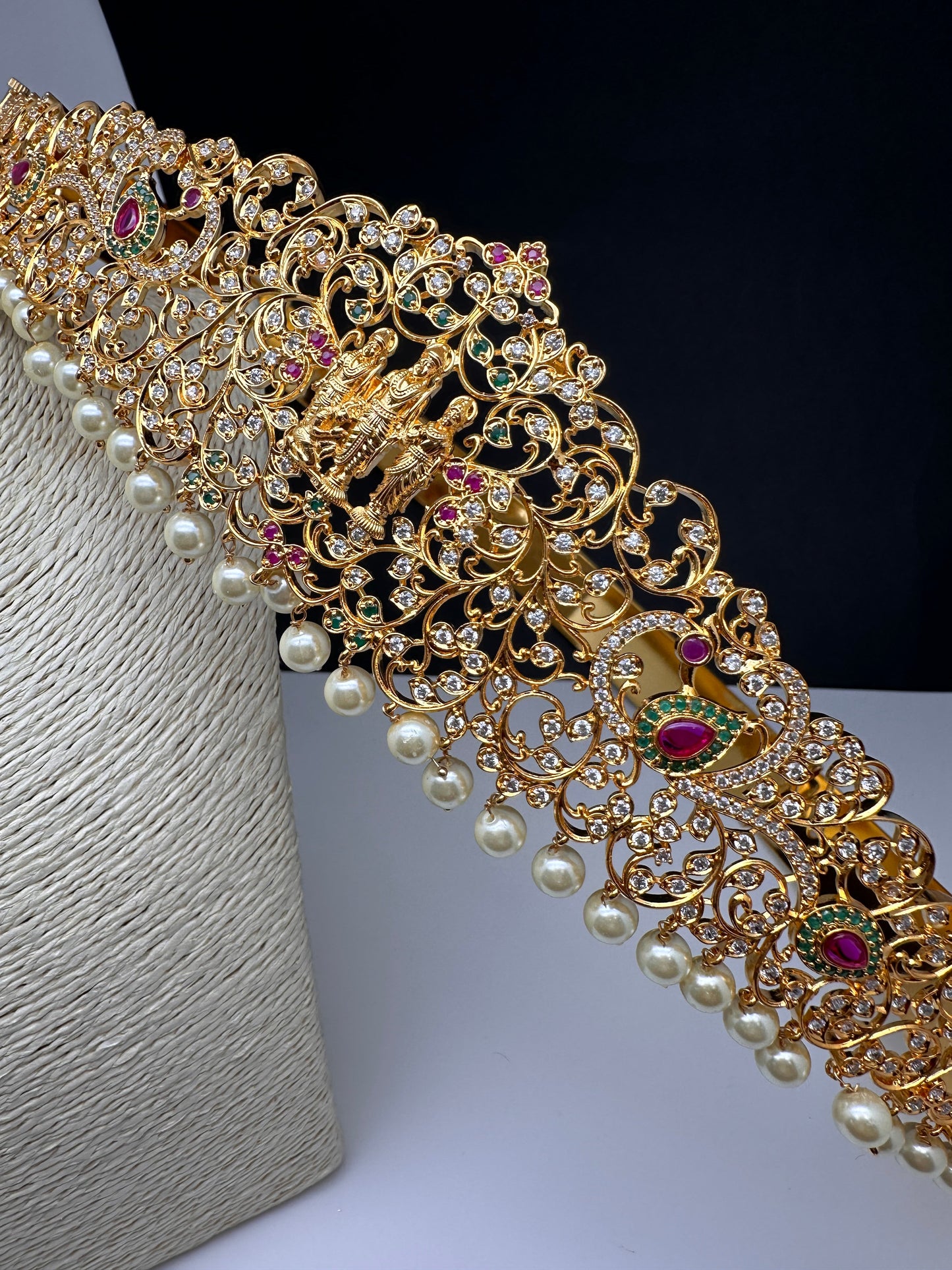 Ram Parivar Gold Finish CZ Hip Belt Vaddanam
