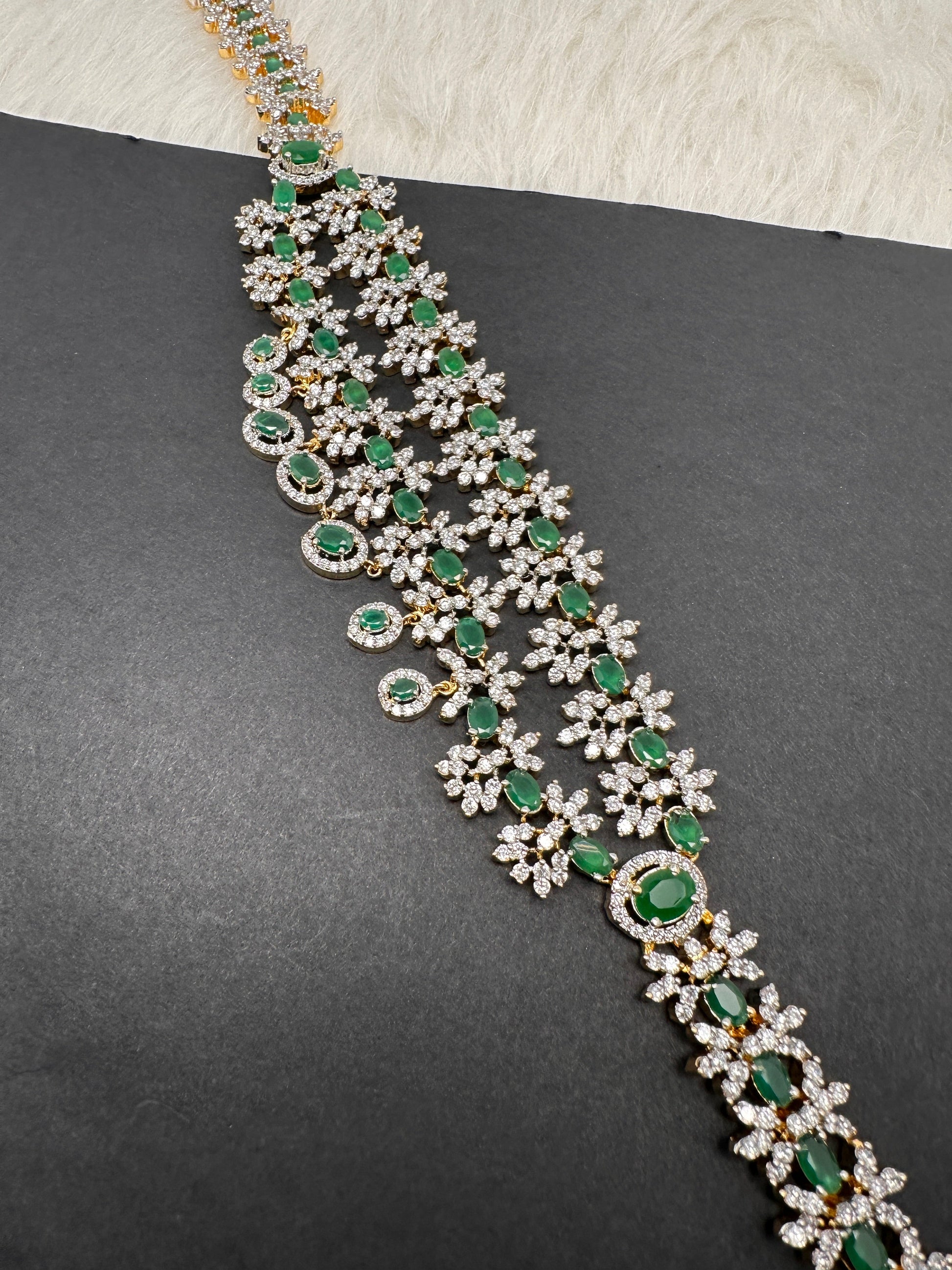 AD Ruby Emerald Hip Chain Vaddanam - Green