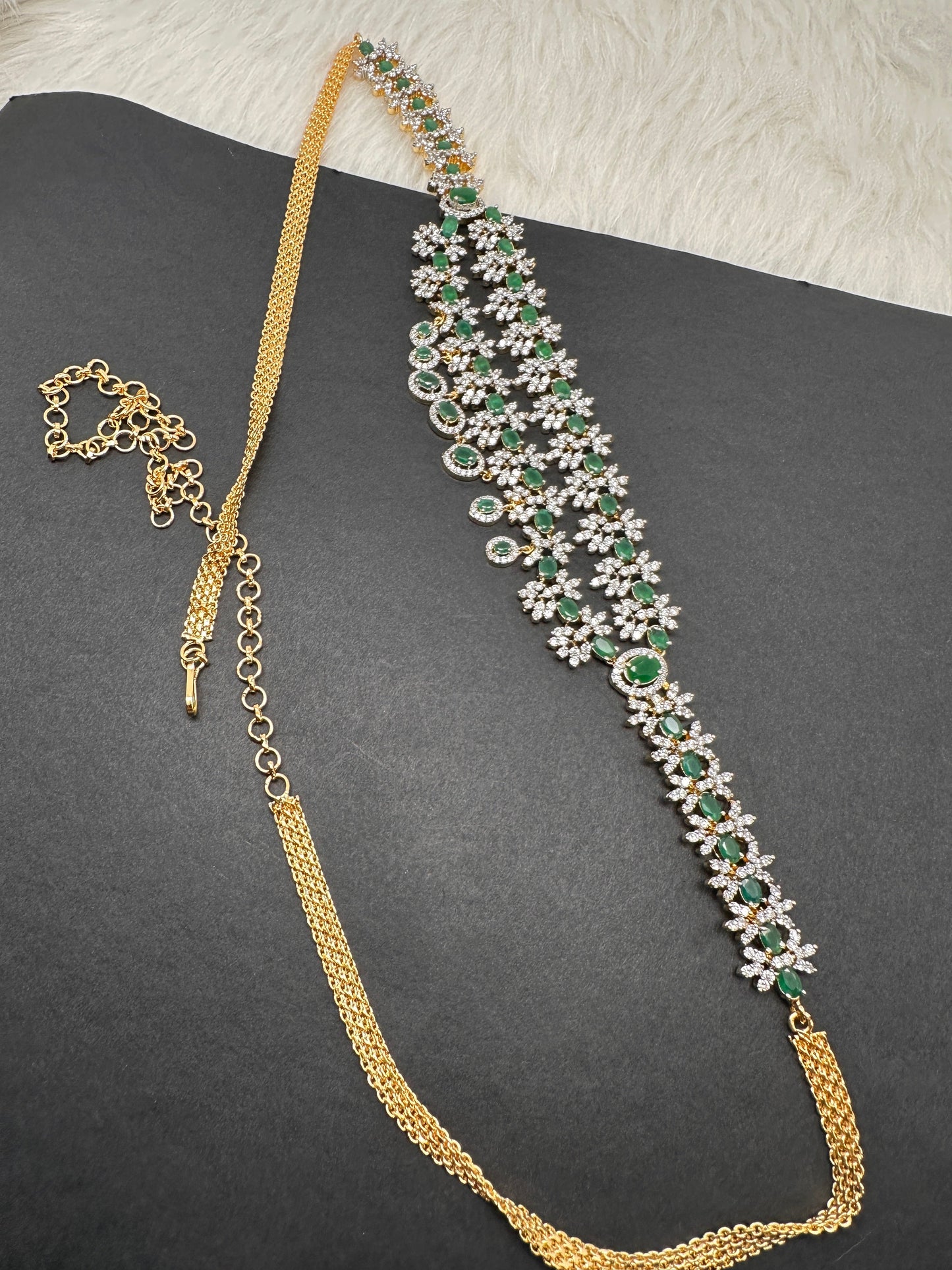 AD Ruby Emerald Hip Chain Vaddanam - Green