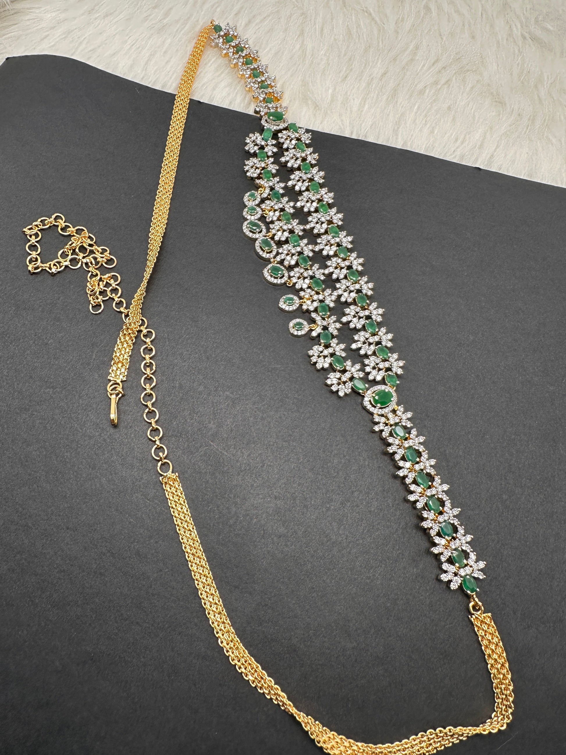 AD Ruby Emerald Hip Chain Vaddanam - Green