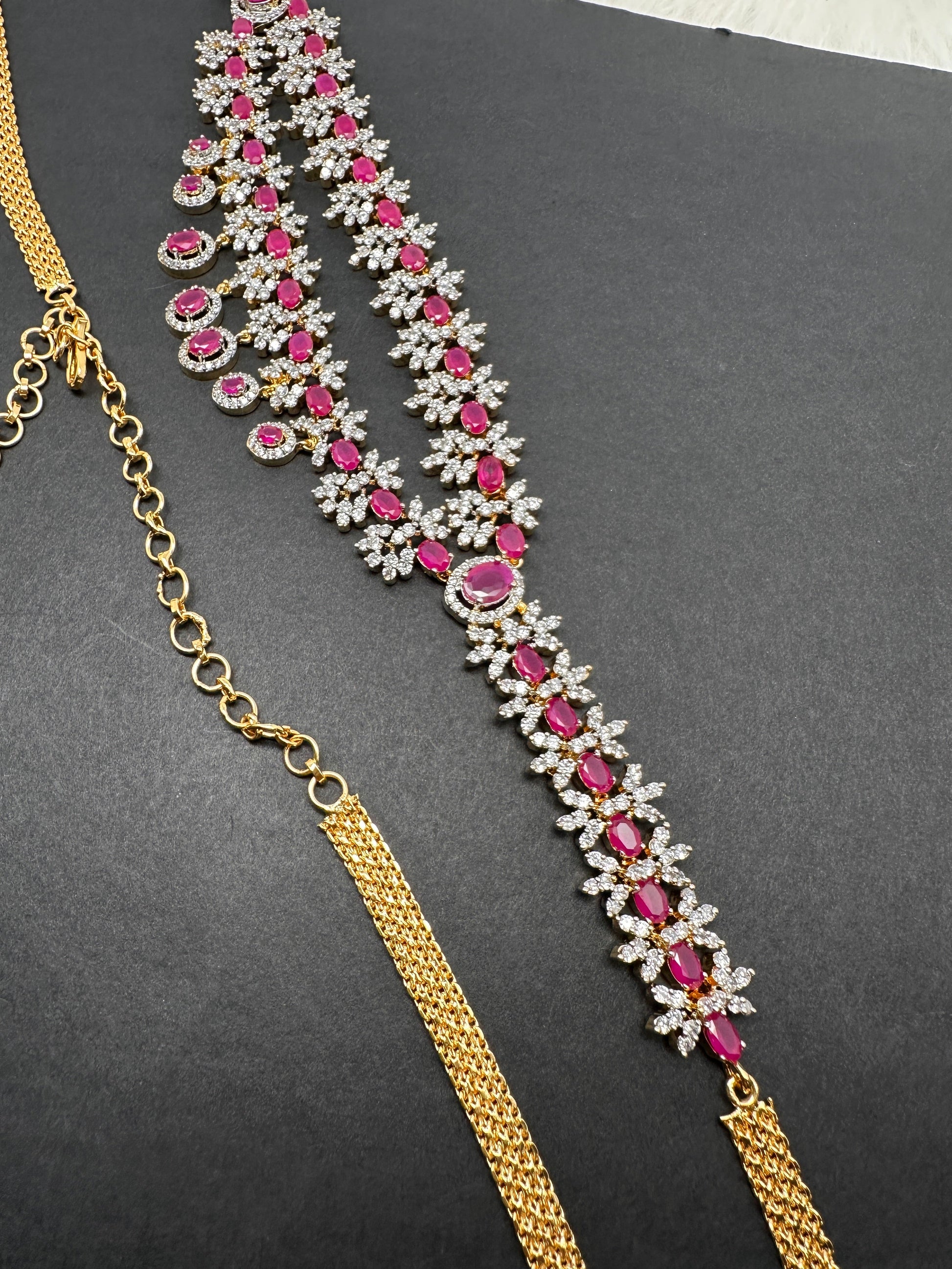 AD Ruby Emerald Hip Chain Vaddanam - Red