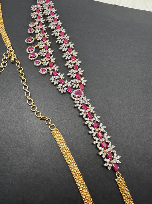AD Ruby Emerald Hip Chain Vaddanam - Red