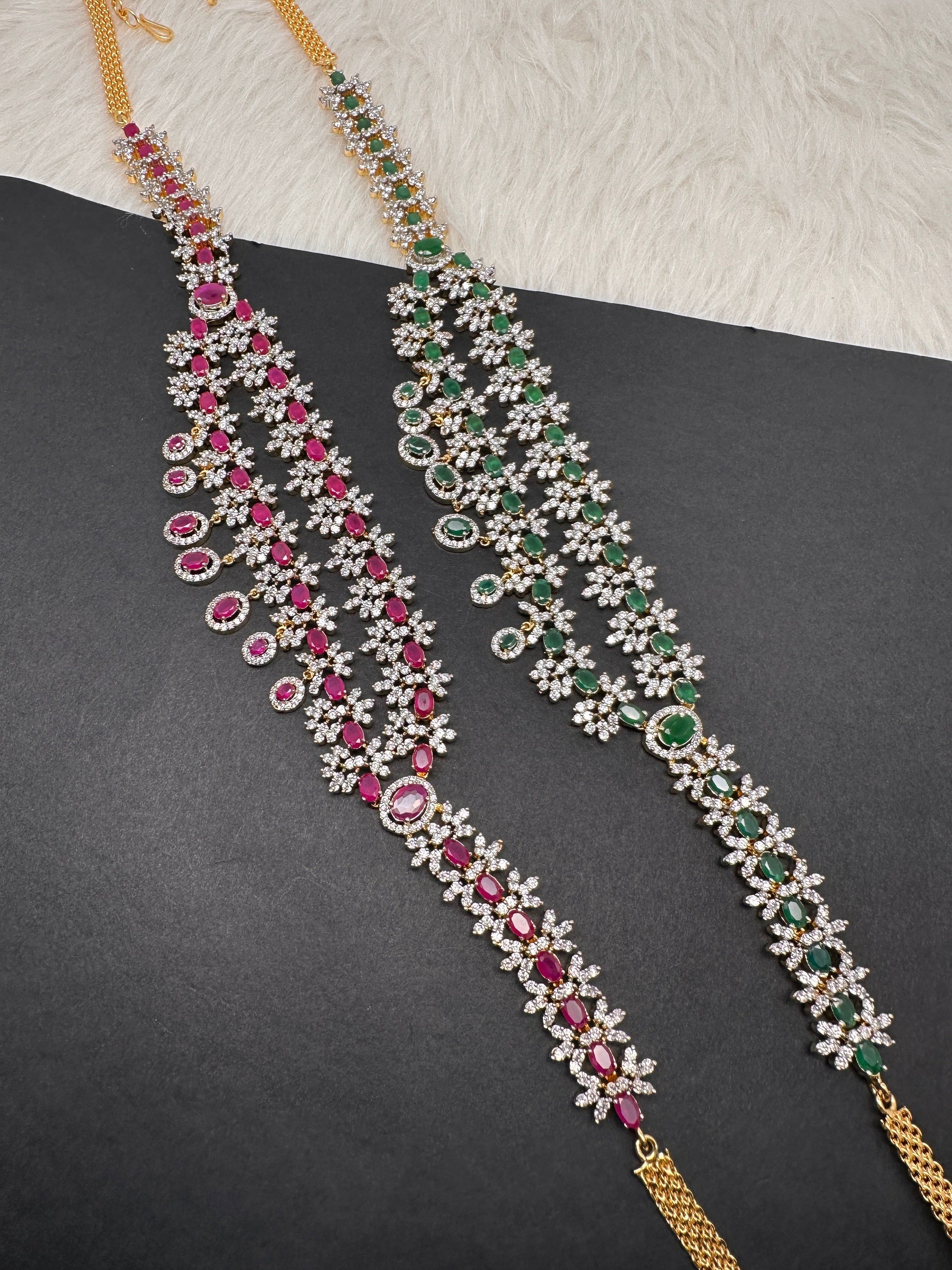 AD Ruby Emerald Hip Chain Vaddanam - Red
