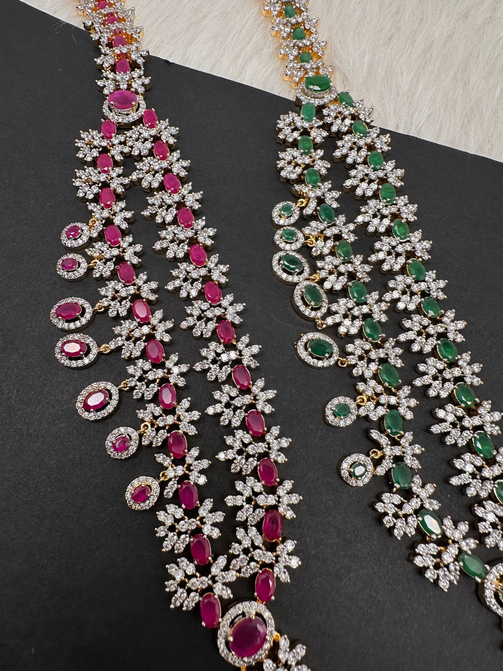 AD Ruby Emerald Hip Chain Vaddanam - Red