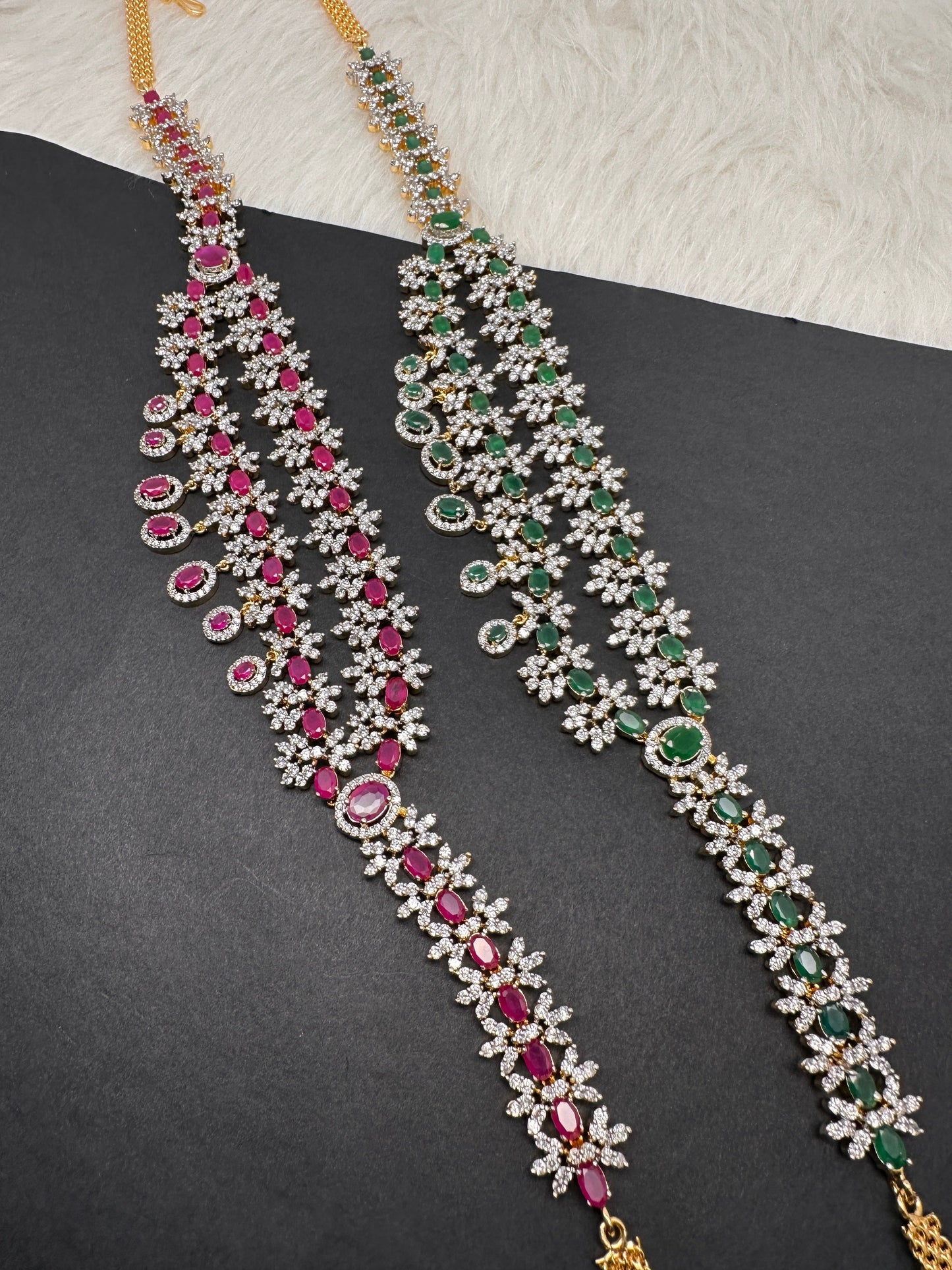 AD Ruby Emerald Hip Chain Vaddanam - Red