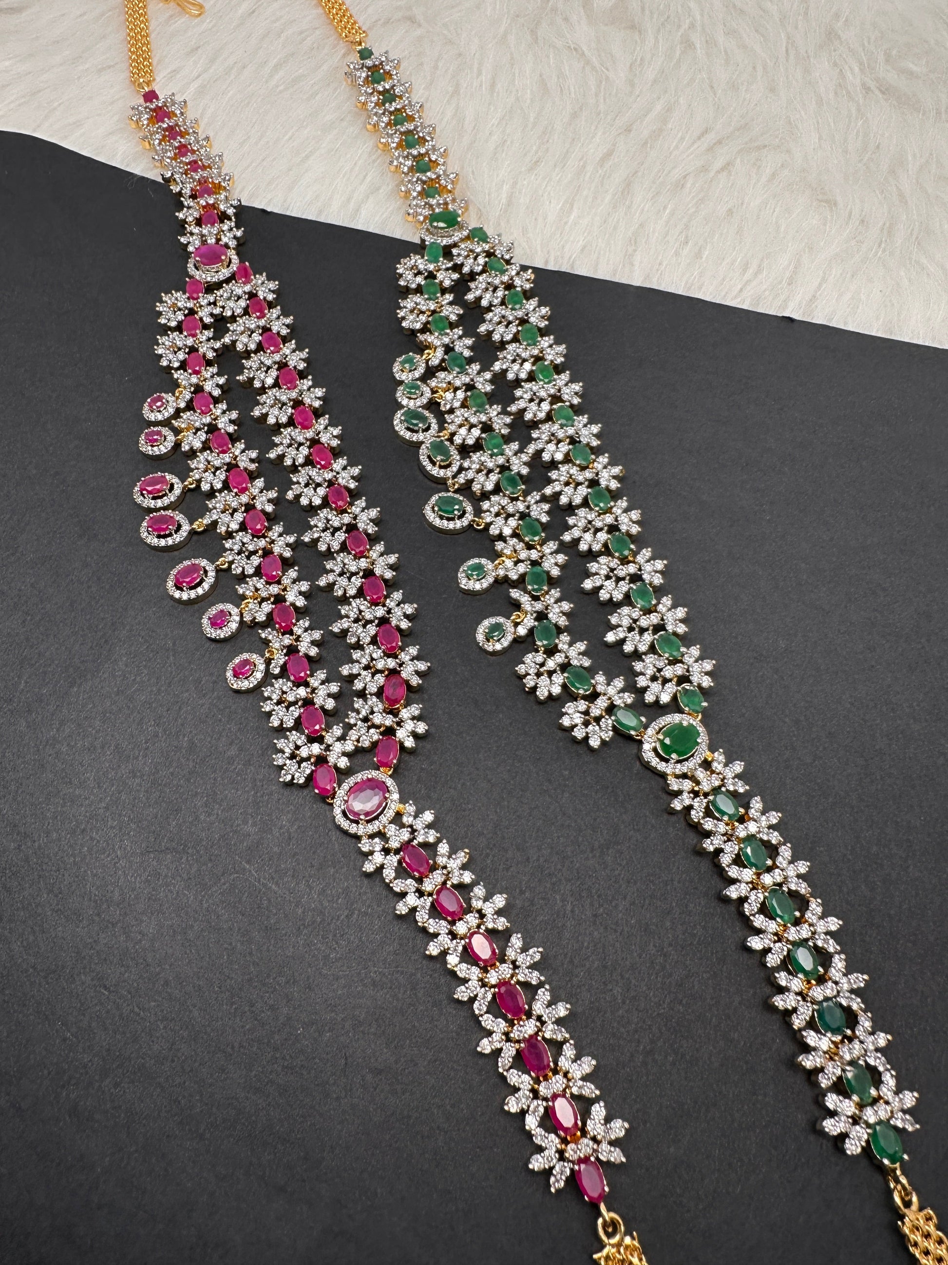 AD Ruby Emerald Hip Chain Vaddanam - Red