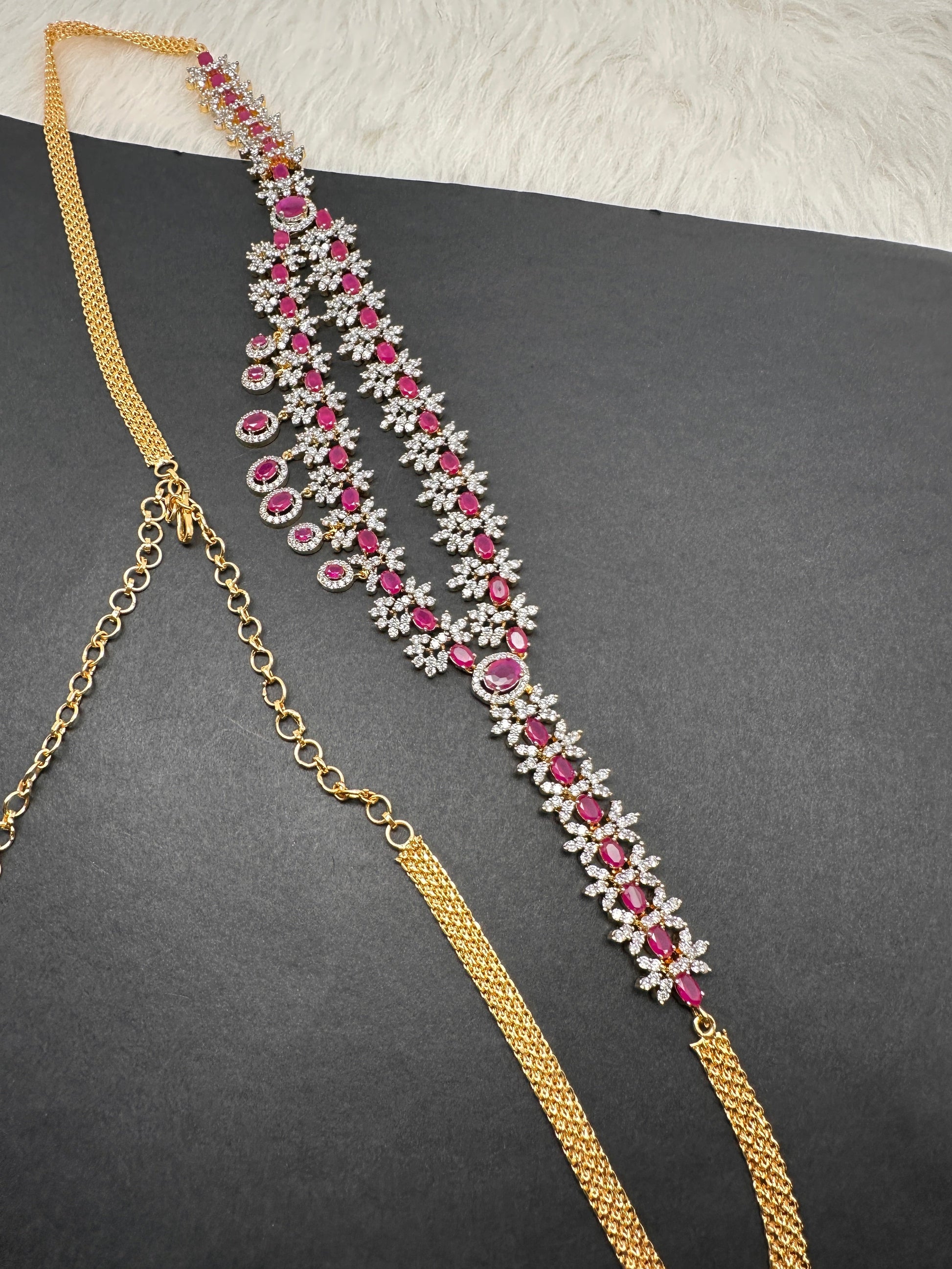 AD Ruby Emerald Hip Chain Vaddanam - Red