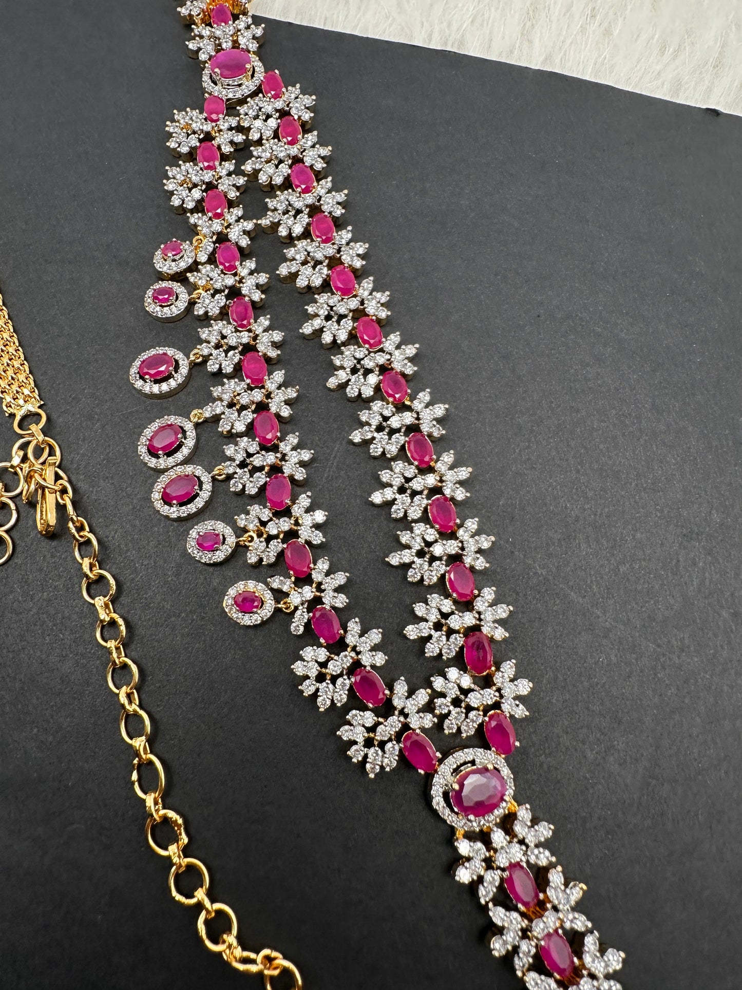 AD Ruby Emerald Hip Chain Vaddanam - Red