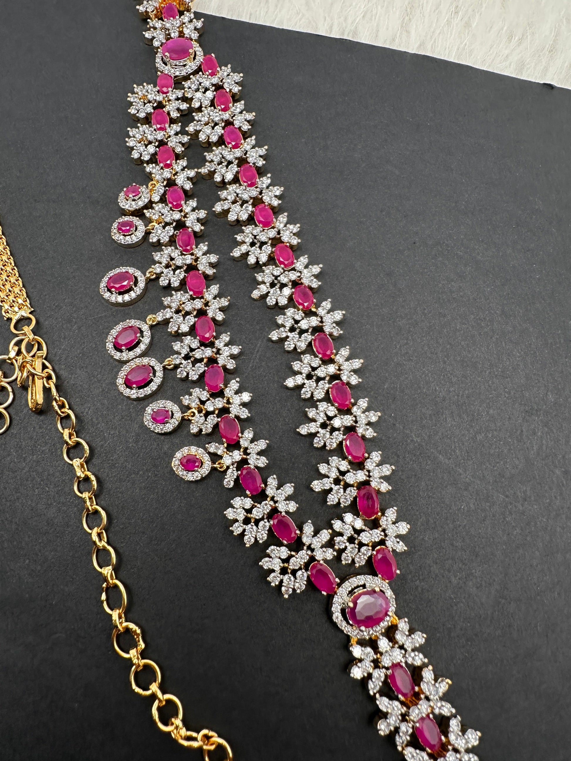 AD Ruby Emerald Hip Chain Vaddanam - Red