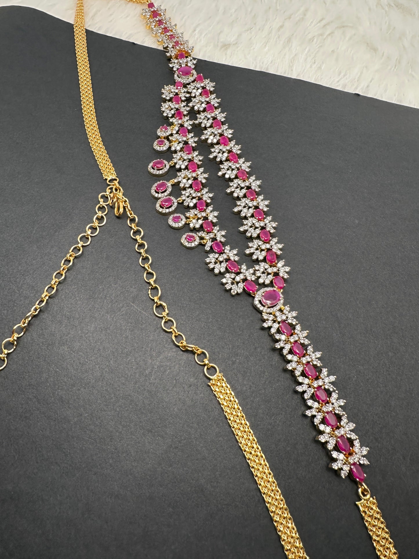 AD Ruby Emerald Hip Chain Vaddanam - Red