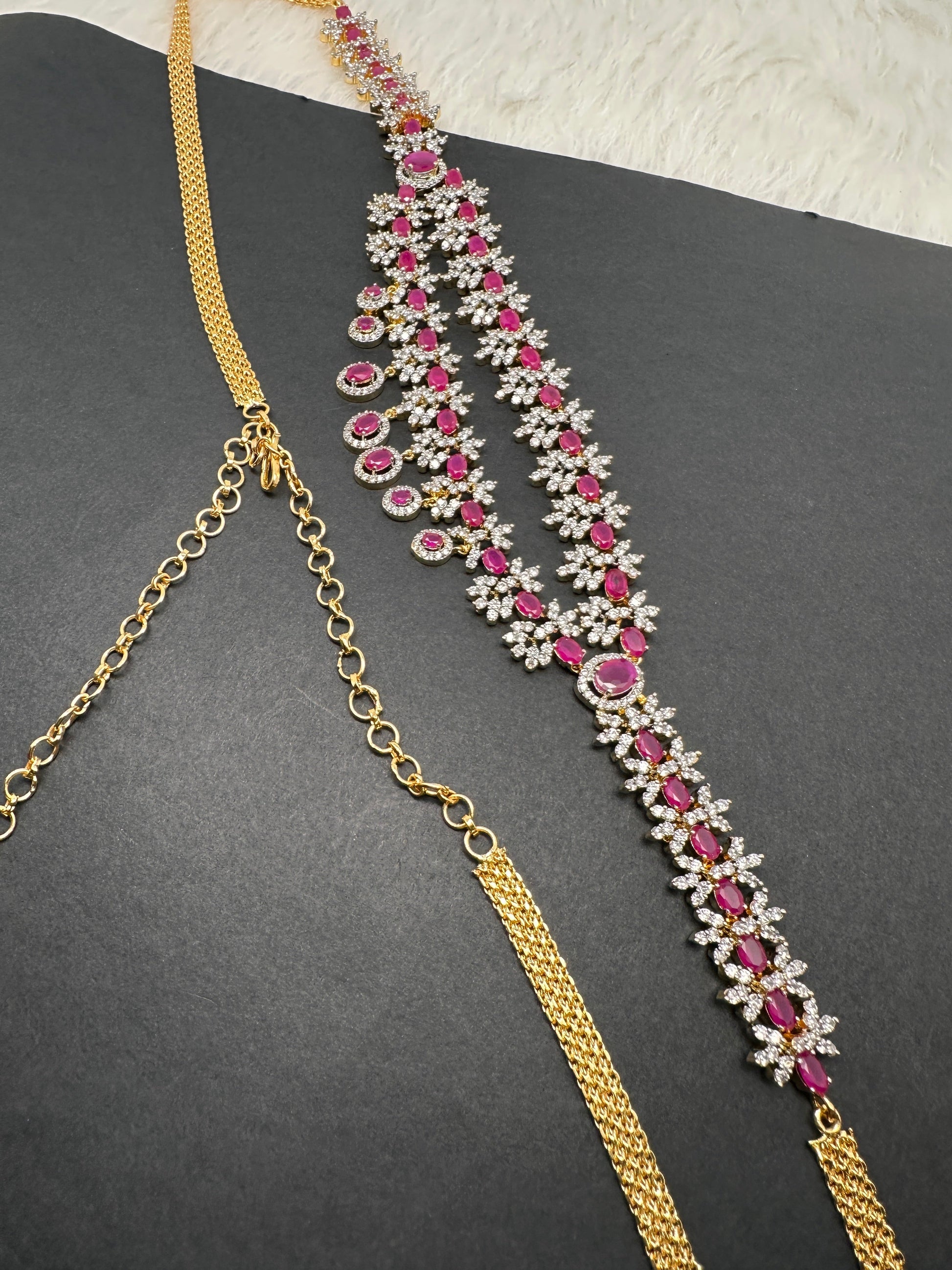 AD Ruby Emerald Hip Chain Vaddanam - Red
