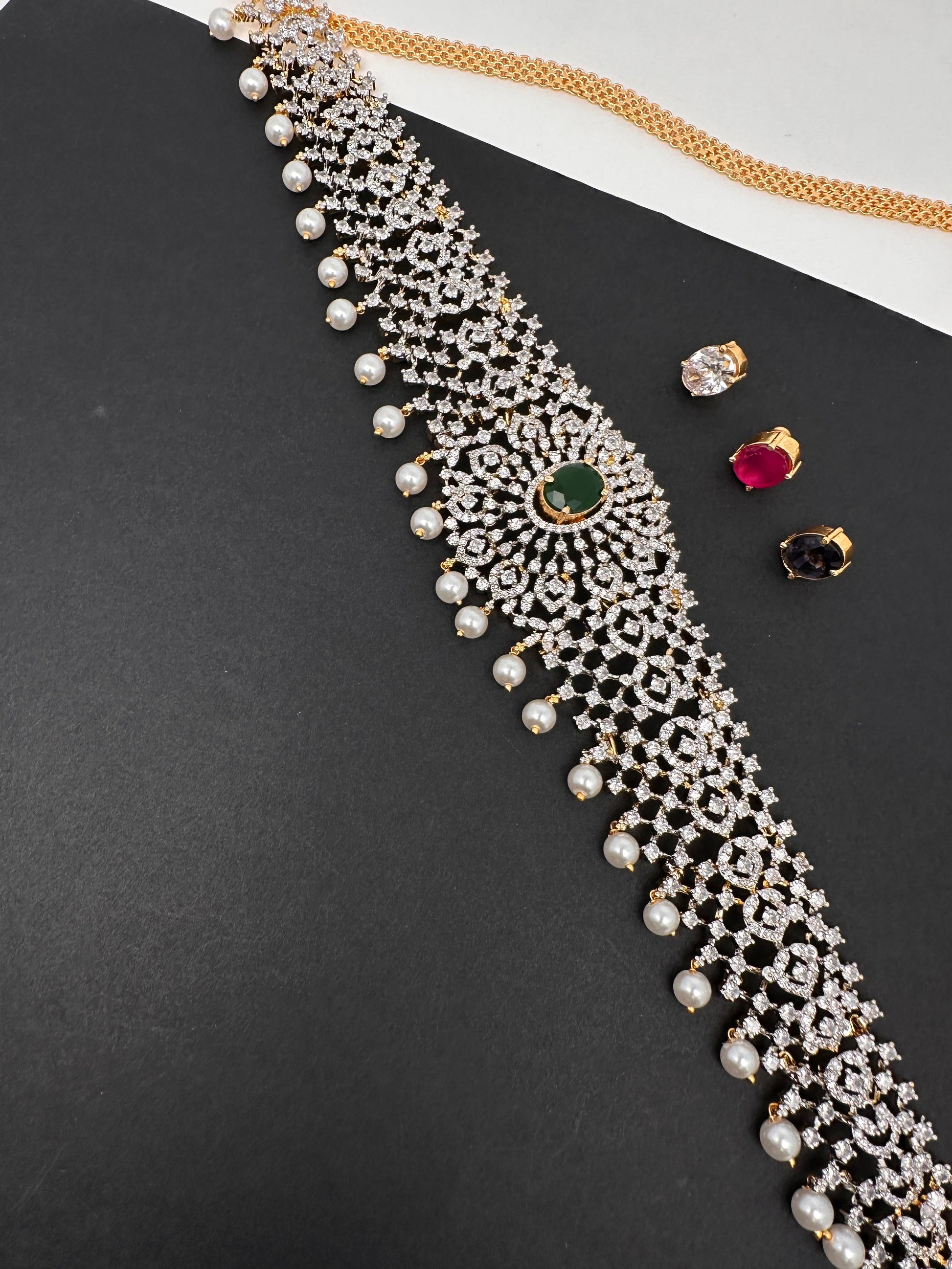AD Kamarband Hip Chain With Changabale Stones Finish