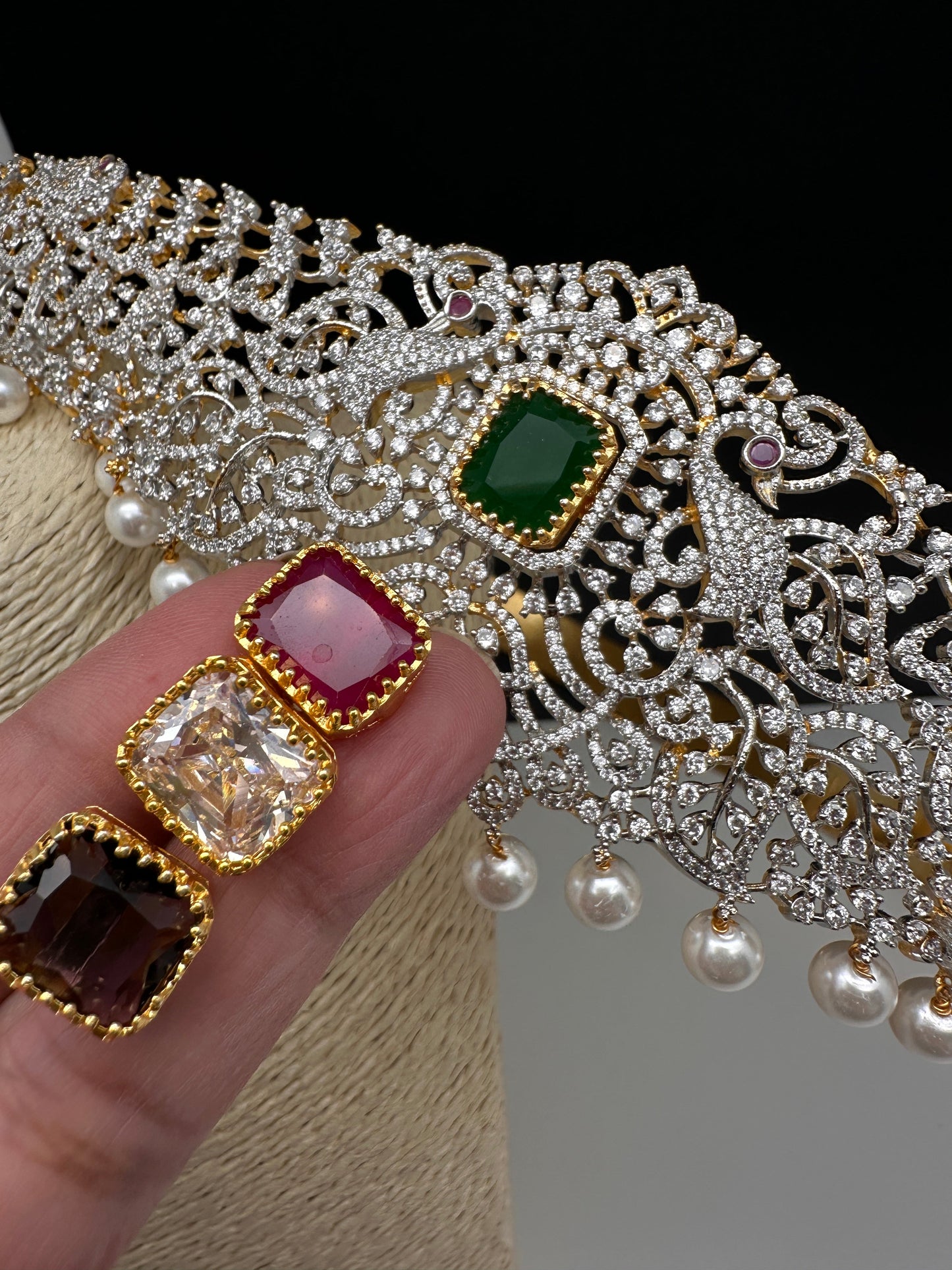 AD Diamond Finish Changeable Stone Hip Belt Kamarbandh